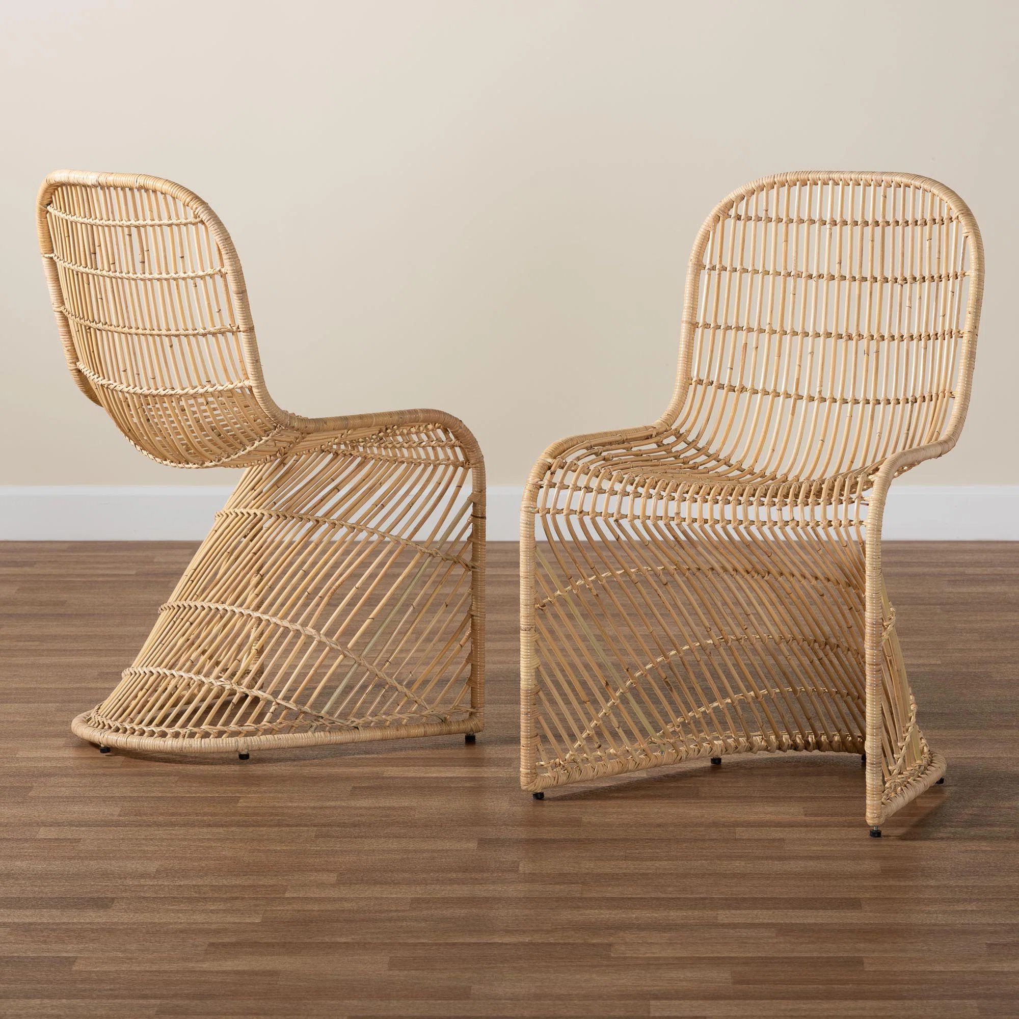 Bali & Pari Rosalba Bohemian Light Honey Rattan 2-Piece S-Curve Dining Chair Set