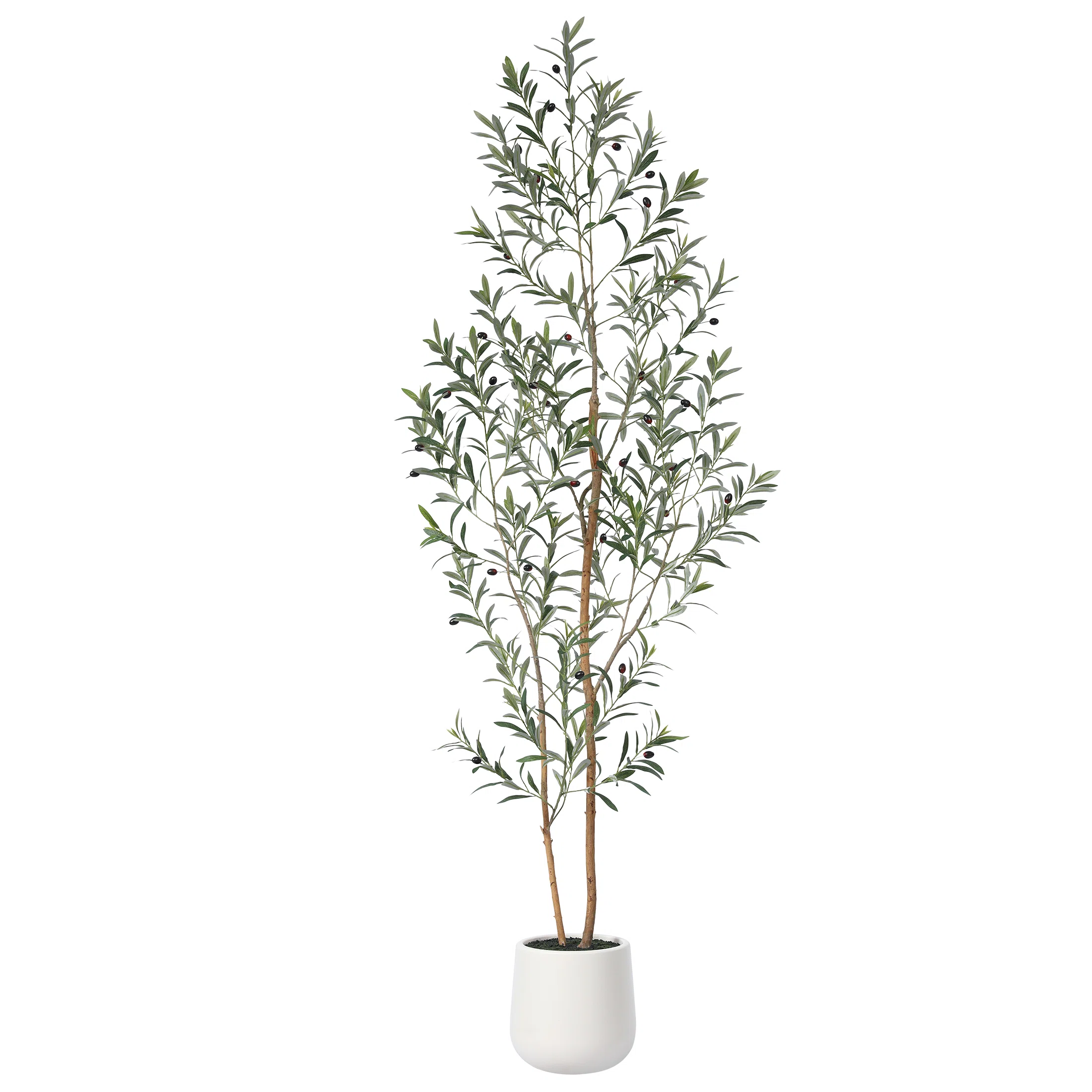Adcock Artificial Olive Tree with Natural Wood Trunk in White Planter