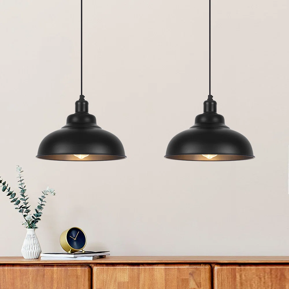 2 Pack Black Pendant Light, Farmhouse Pendant Lights Kitchen Island 11.4In Modern Pendant Light Fixture, Adjustable Height, Pendant Lighting For Dining Room, Living Room, Hallway