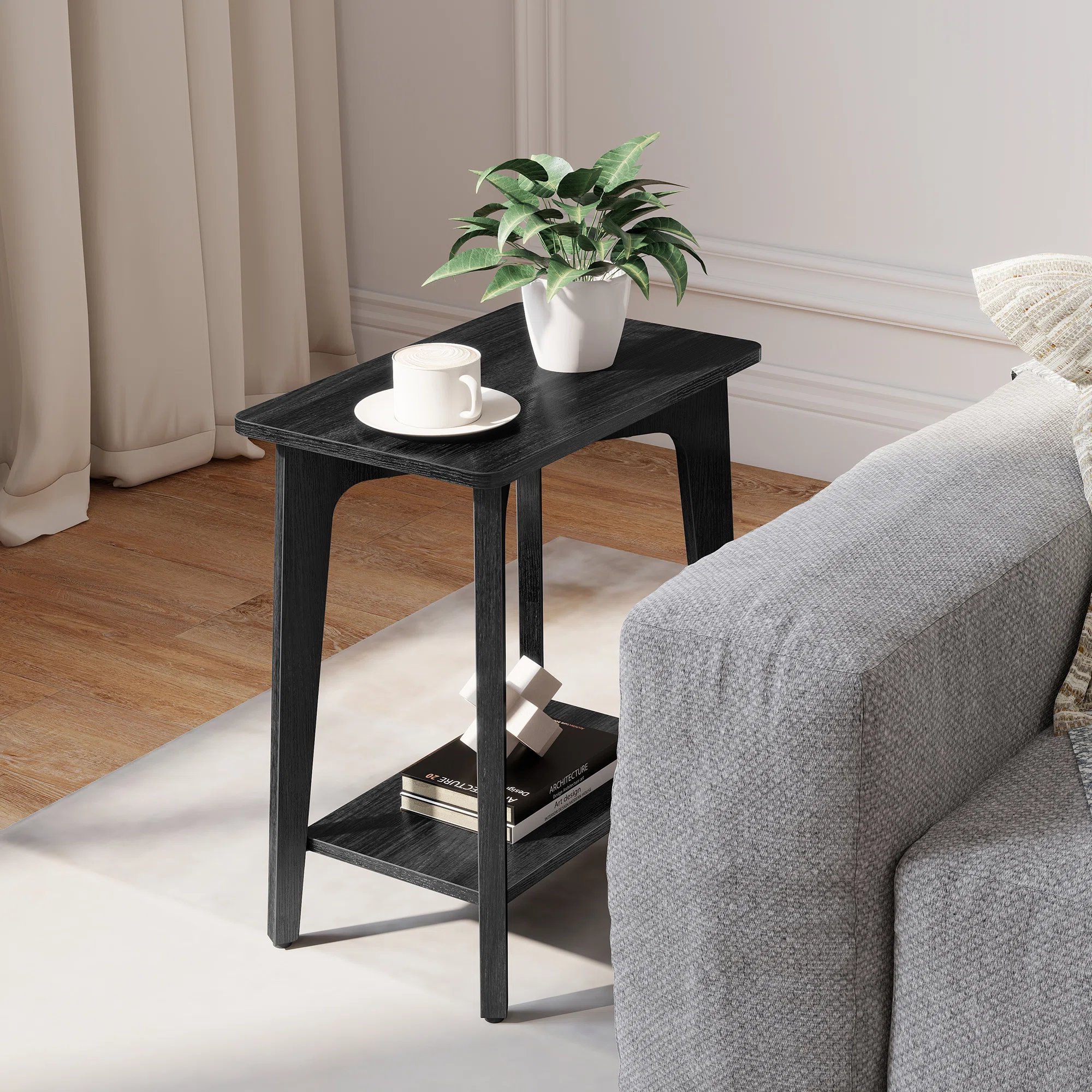 2-Tier Side Table, Small Rectangular End Table, Nightstand For Small Spaces, Living Room, Bedroom, Brown