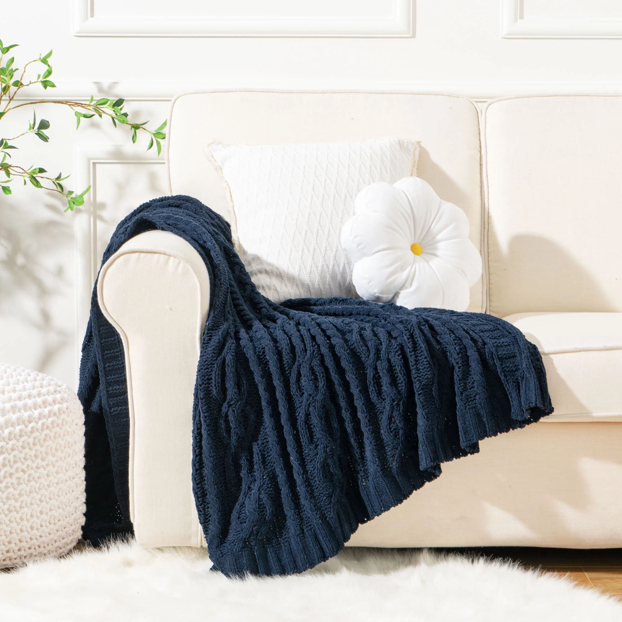  Knitted Luxury Chenille Throw, 51x67 Inch, Woven Knit Throw Blanket for Chair, Super Soft Warm Decorative Textured Throw Blanket for Bed, Sofa and Living Room
