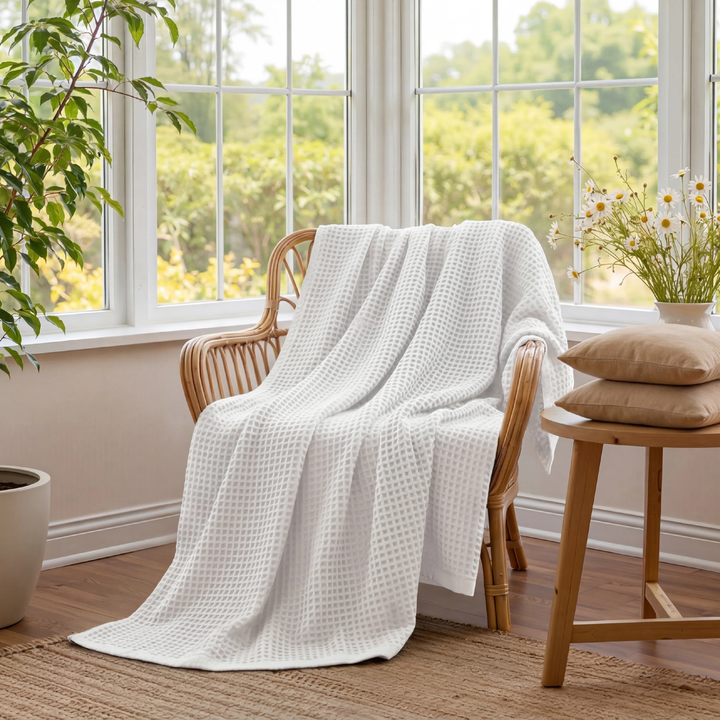 Bedsure 406gsm 100% Cotton Blanket Breathable Waffle Weave Throw Blanket GentleSoft™️