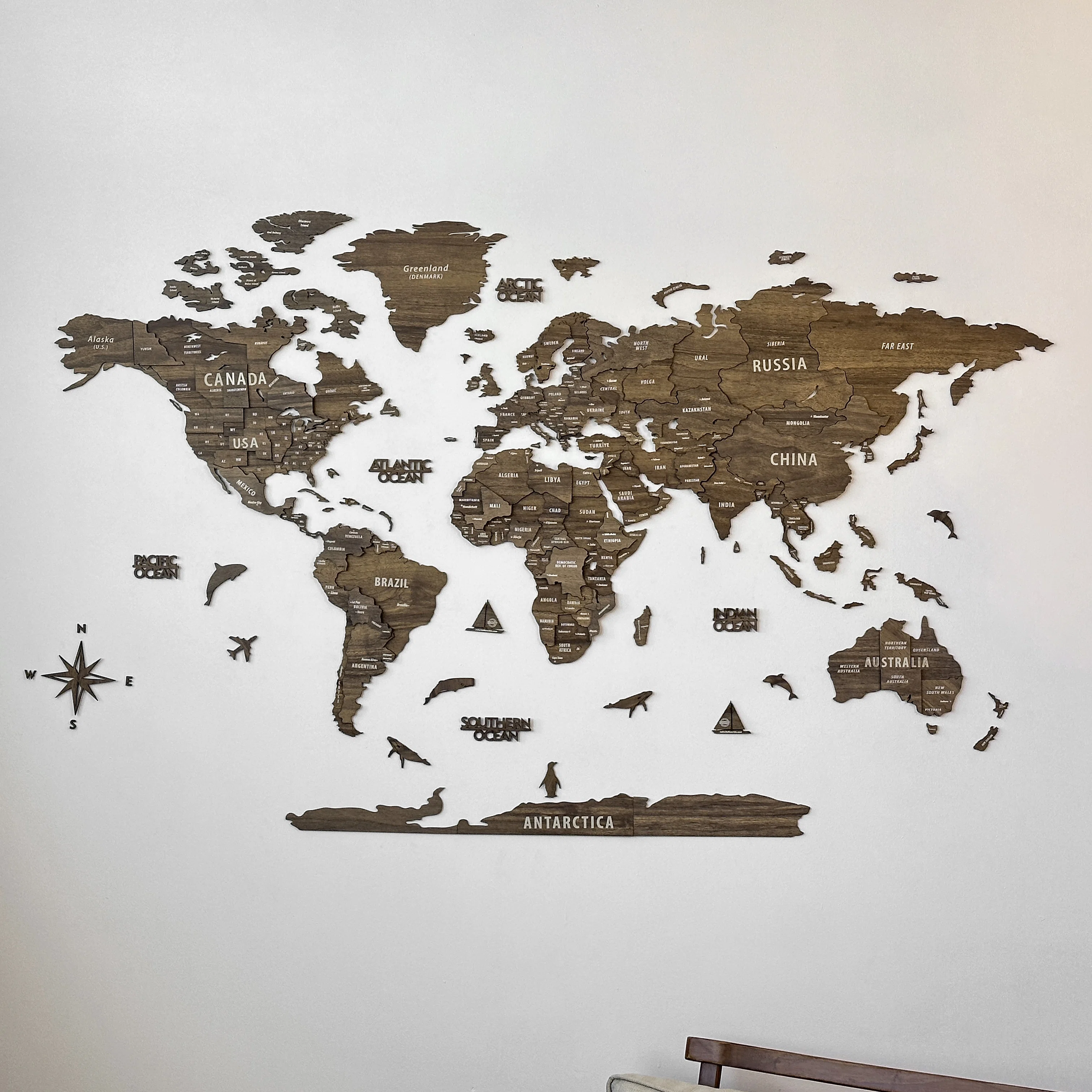 3D Wooden World Map Wall Art – Push Pin World Map Décor, Multisize Wooden Wall Map