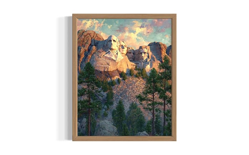 South Dakota Mount Rushmore Wood Framed Wall Art Print Poster, State Painting Photo Artwork Wall Decor Nature Landscape Bedroom Bathroom Living Room 173A (South Dakota Mount Rushmore, 14"L x 11"W, Wood Frame)