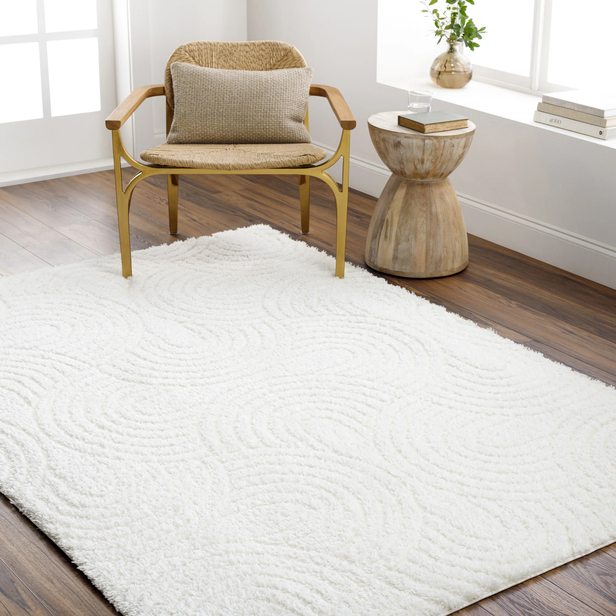 Carollyn Nomadic Machine Woven Polyester Area Rug in White