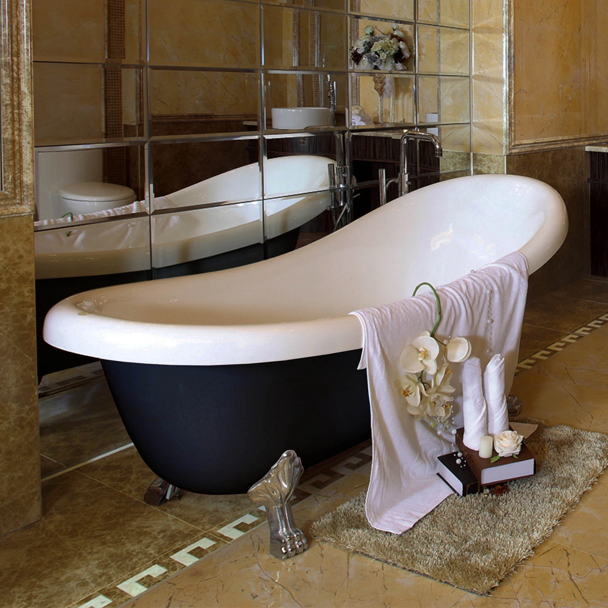 59" x 28" Clawfoot Soaking Acrylic Bathtub