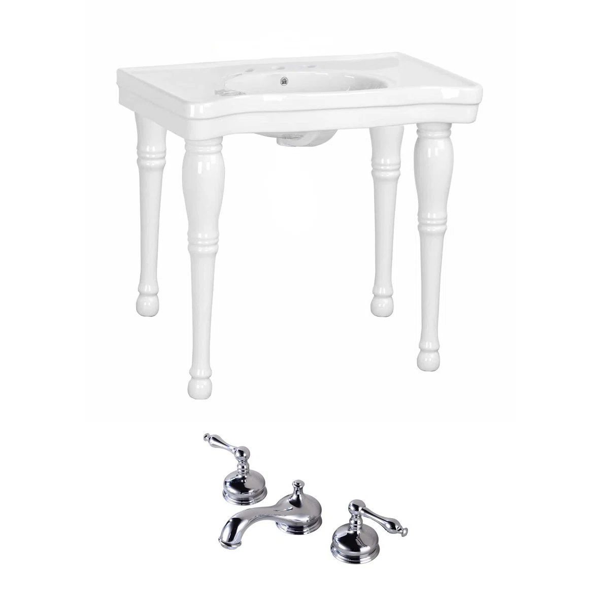 Belle Epoque Ceramic Wall Mount Console Bathroom Sink with Overflow