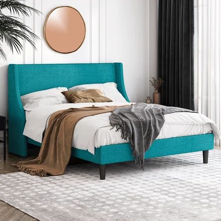Mercury Row Bowdoin Modern Linen Upholstered Wingback Platform Bed With Wooden Slats