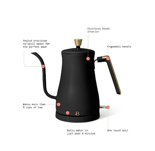 Beautiful 1-Liter Electric Gooseneck Kettle 1200 W, by Drew Barrymore, (8 Colors to Choose From) (Black Sesam e)