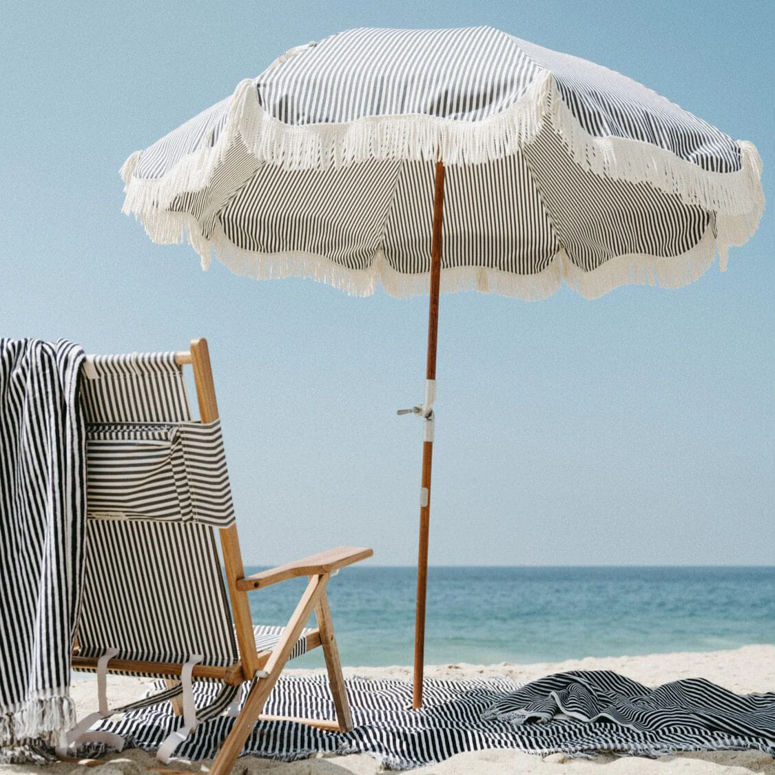 Navy Striped Premium Beach Umbrella