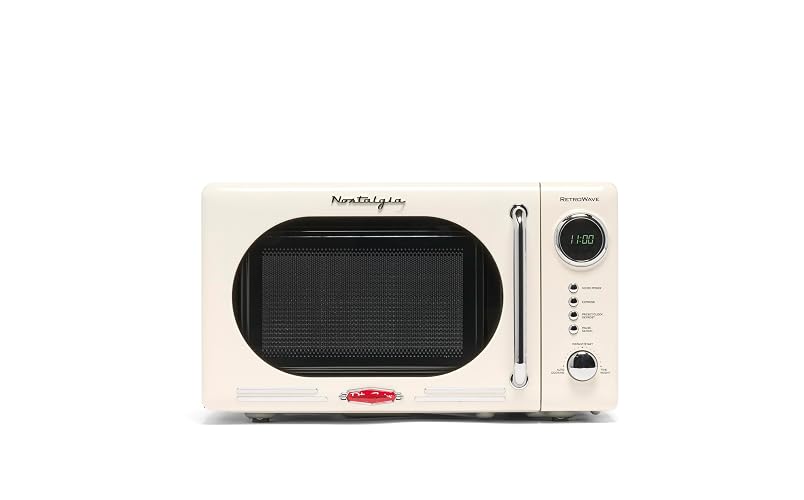 Nostalgia NRMO7IVY6A Retro Compact Countertop Microwave Oven, 0.7 Cu. Ft, Ivory