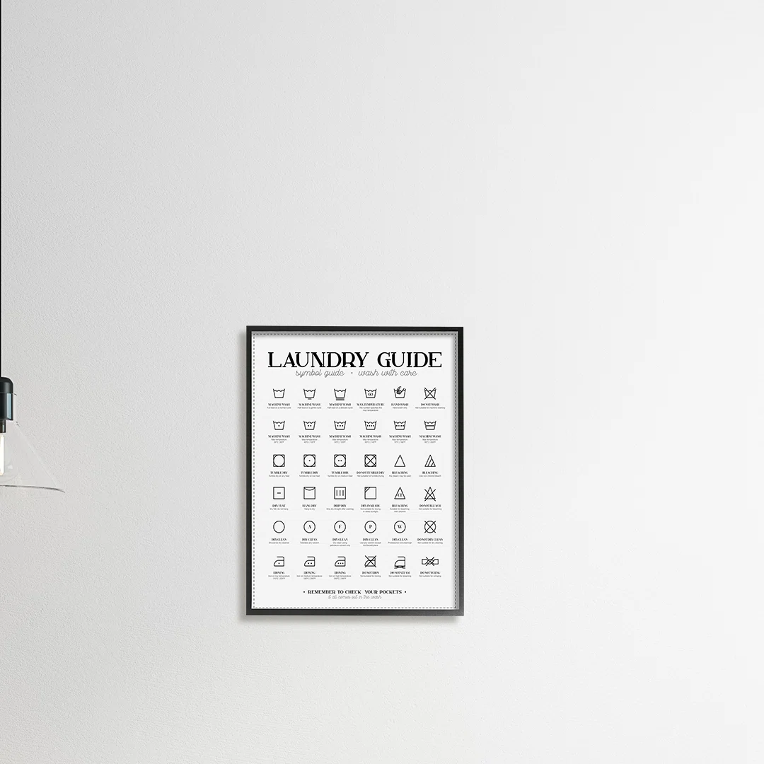 Laundry Room Minimal Symbols Guide Check Pockets Oversized Black Framed Giclee Texturized Art by Andrea Jasid Grassi