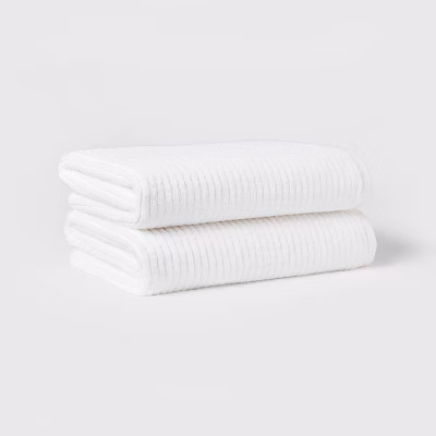 Quick Dry Ribbed Bath Towel Set White