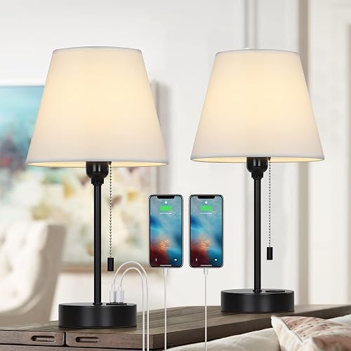 USB Table Lamp Set of 2, Bedside Lamp