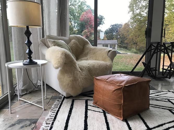Boho Stuffed Square Leather Ottoman