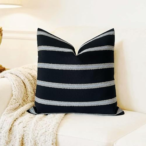 Decorative Jacquard Textured Woven Stripe Throw Pillow Cover