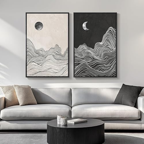 Large Framed Black and White Abstract Wall Art