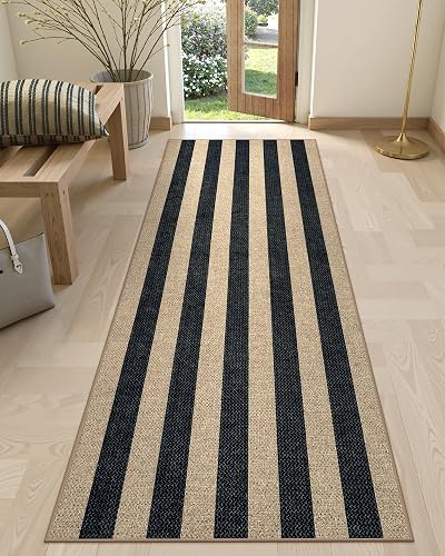 Striped Easy Jute Kitchen Runner Rug, 2x8 