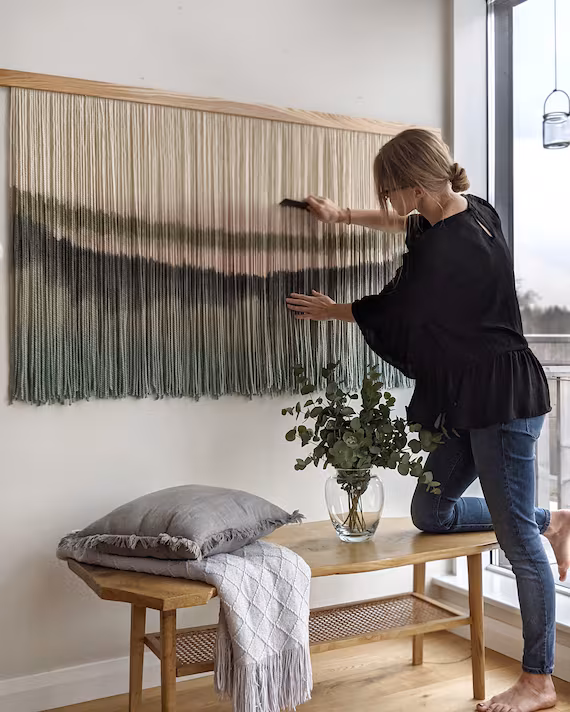 Large Boho Macrame Wall Hanging Dip Dye