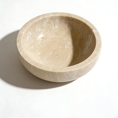SIRIZEN-DIVING Small Travertine Bowl, 5.9-Inch Stone Catchall | Natural Stone Decoration Bowl for Keys, Jewelry, Rings and Trinkets, Entryway, Vanity, Nightstand and Dresser Decor