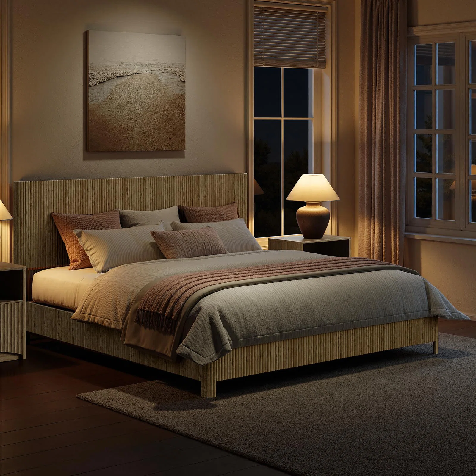 Fluted King Platform Bed Frame with Headboard