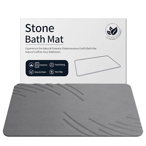 Stone Bath Mat Diatomaceous Earth Shower Mat Non Slip Super Absorbent Grey | Quick Dry Stone Mat, Super Absorbent, Non Slip, Easy Clean, Diatomaceous Earth Bath Mat