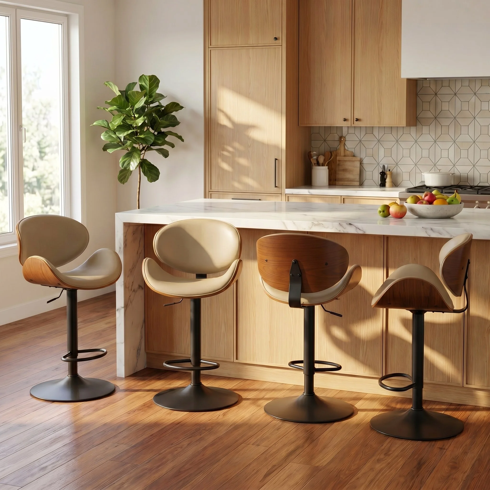 Swivel Upholstered Counter Stool, 24''-32''h Adjustable Seat Height Bar Stool, Modern Faux Leather Pub Stool With Metal Frame