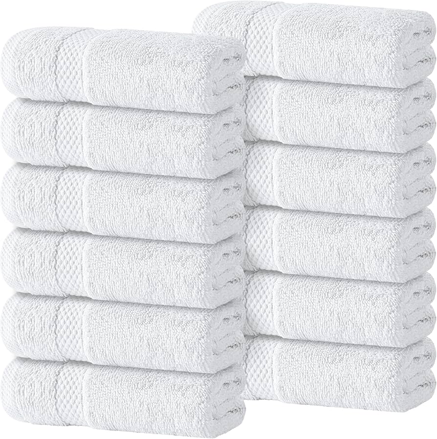 White Classic Luxury Cotton Washcloths 13x13 Inch - 650 Gsm Turkish Cotton | Hotel