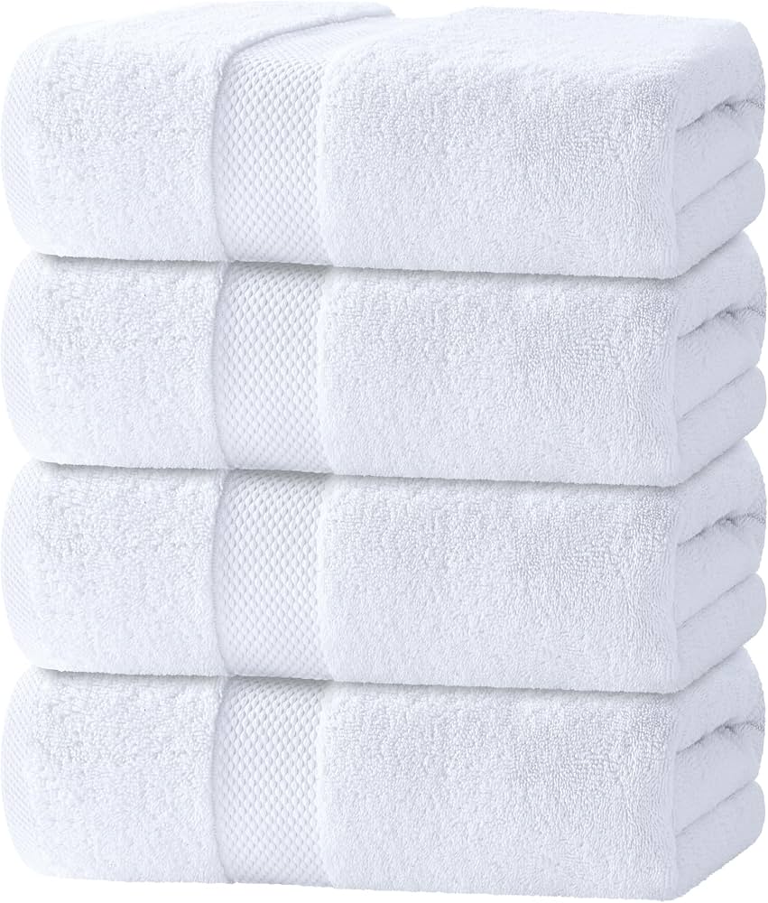White Classic Luxury Bath Towels Set Of 4 Large - 700 Gsm Turkish Cotton Ultra Soft Bath Towels 27x54 | Highly Absorbent And Quick Dry | Hotel Towels For Bathroom Luxury