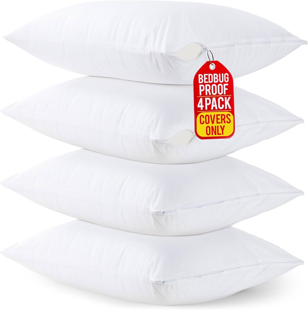 Set Of 4 Pillow Protectors With Zipper Queen Size