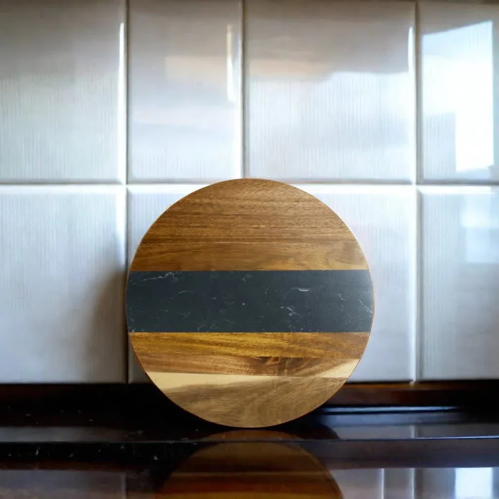 Marble and Acacia Wood Round Board - 11"