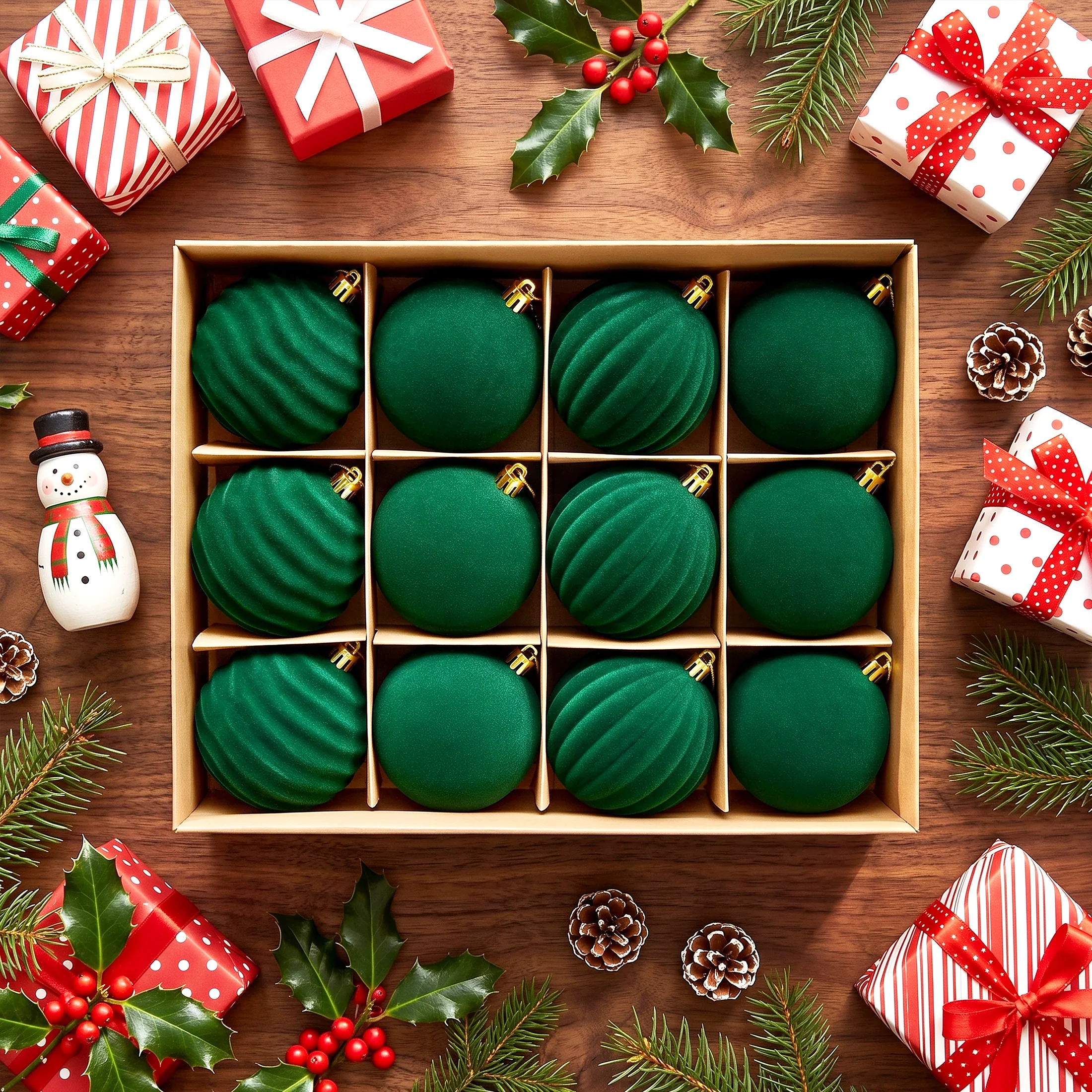 Velvet Christmas Ball Ornaments Set - 12pcs Large 10cm Christmas Tree Ornaments, Soft Fabric Hanging Balls in Assorted Elegant Holiday Colors for Tree, Wreath, Garland, Home Party Décor