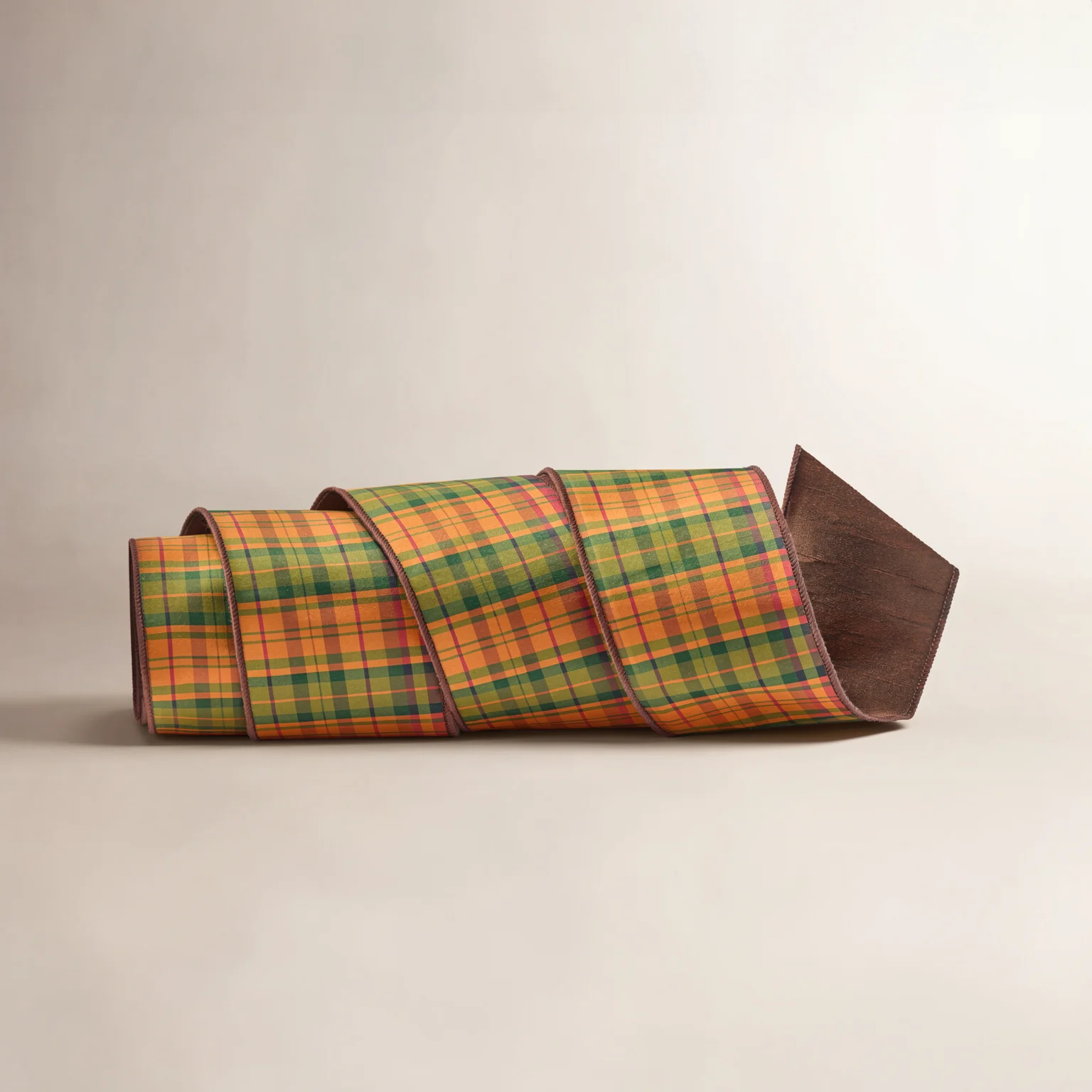 4"X10Y Dupion Autumn Plaid Ribbon