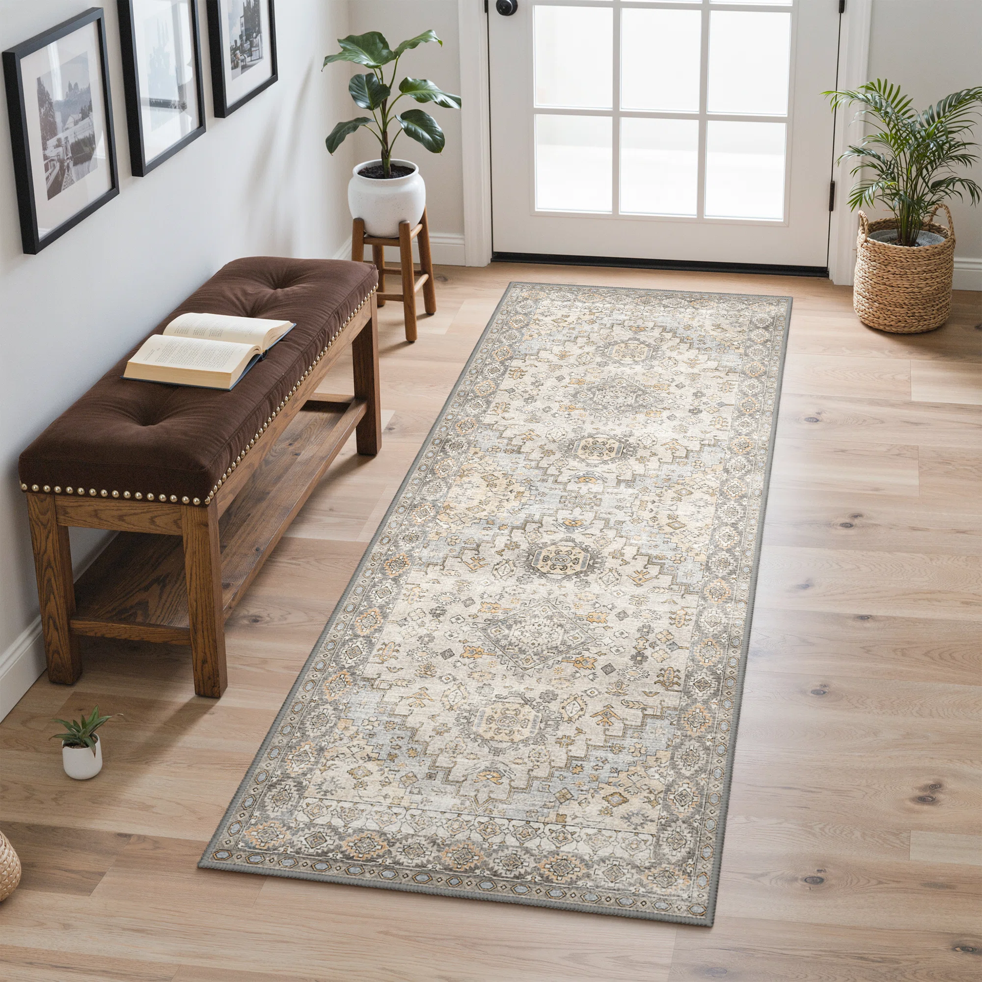 Oriental Neutral Taupe / Gray Machine Washable Non-Slip Indoor Area Rug
