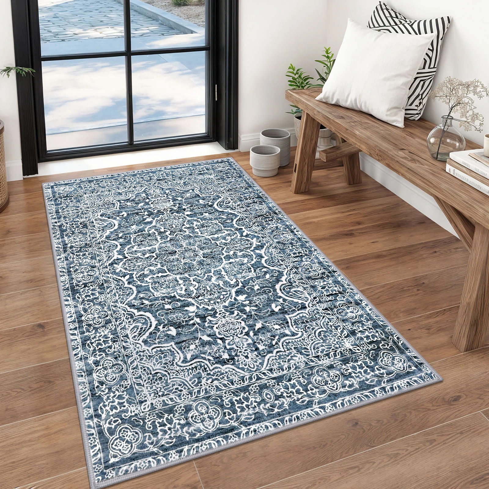 Area Rug Machine Washable Rugs with Rubber Backing for Living Room