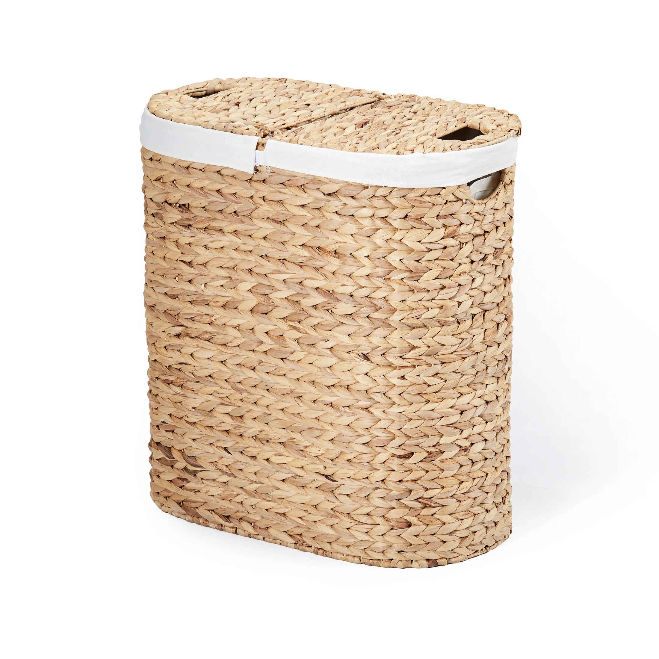 Sustainable Handwoven Double Lidded Oval Hamper Sorter, Water Hyacinth