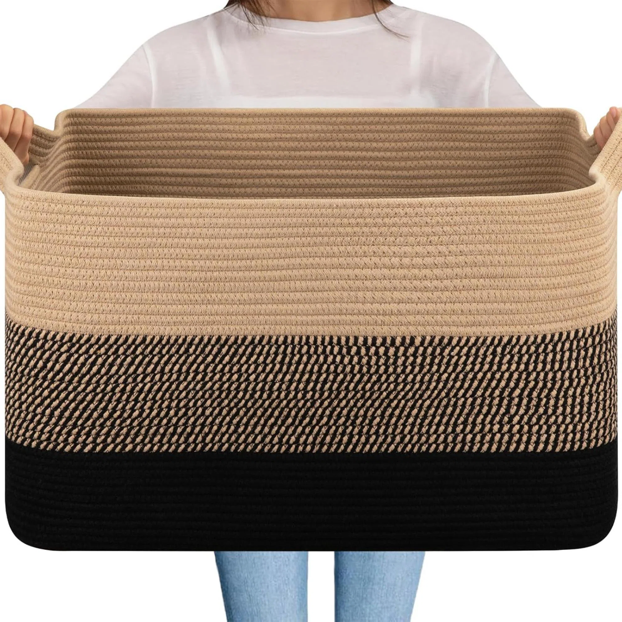 Blanket Basket,  Cotton Rope Woven Laundry Basket, Toy Bin For Baby Room, Container For Blanket Storage In Living Room