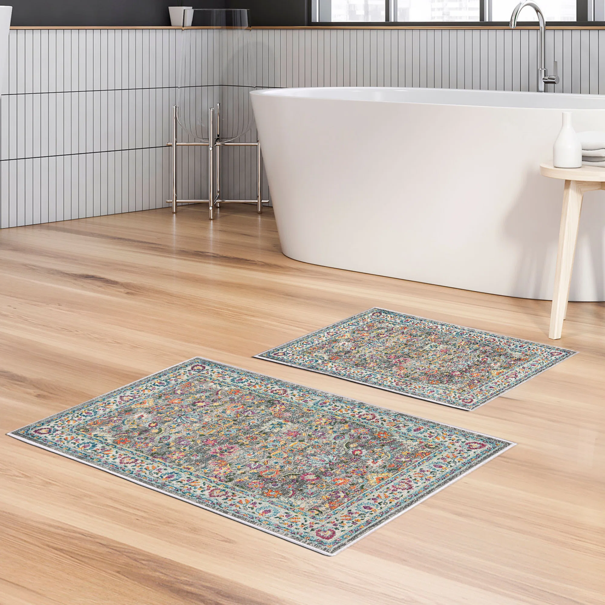 Luxurious Bathmat Set (2 Pieces), 100% Polyester, Non-Slip, Antibacterial | Dimensions: 19.7 x 23.6 inches & 23.6 x 39.4 inches | Ultra-Absorbent, Easy Clean Fabric, Machine Washable at 86°F | Perfect for Bathroom or Spa