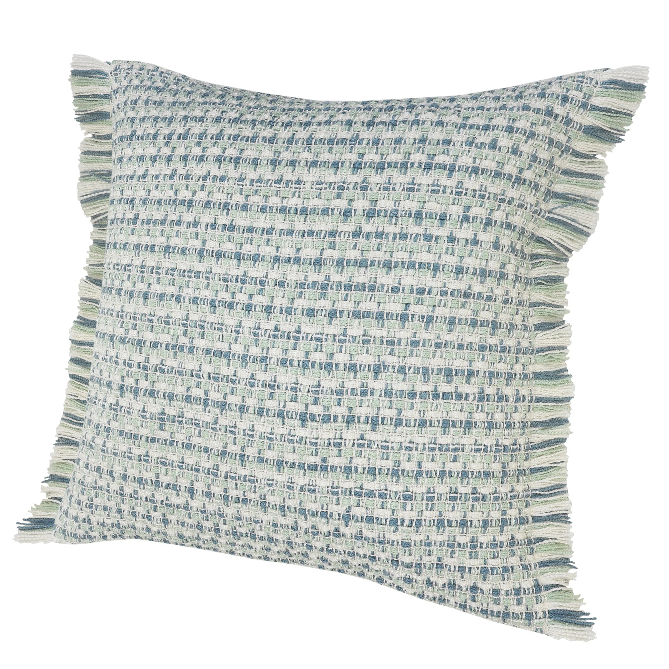 Alverta Coastal Striped Fringed Woven Outdoor Throw Pillow Cover