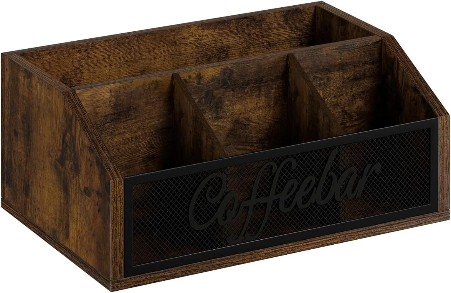Coffee Station Organizer For Countertop, Wood Coffee Bar Organizer With Removable Dividers For Pods, Syrup, Cups, Stirrer, Tea - Office Coffee Bar Accessories