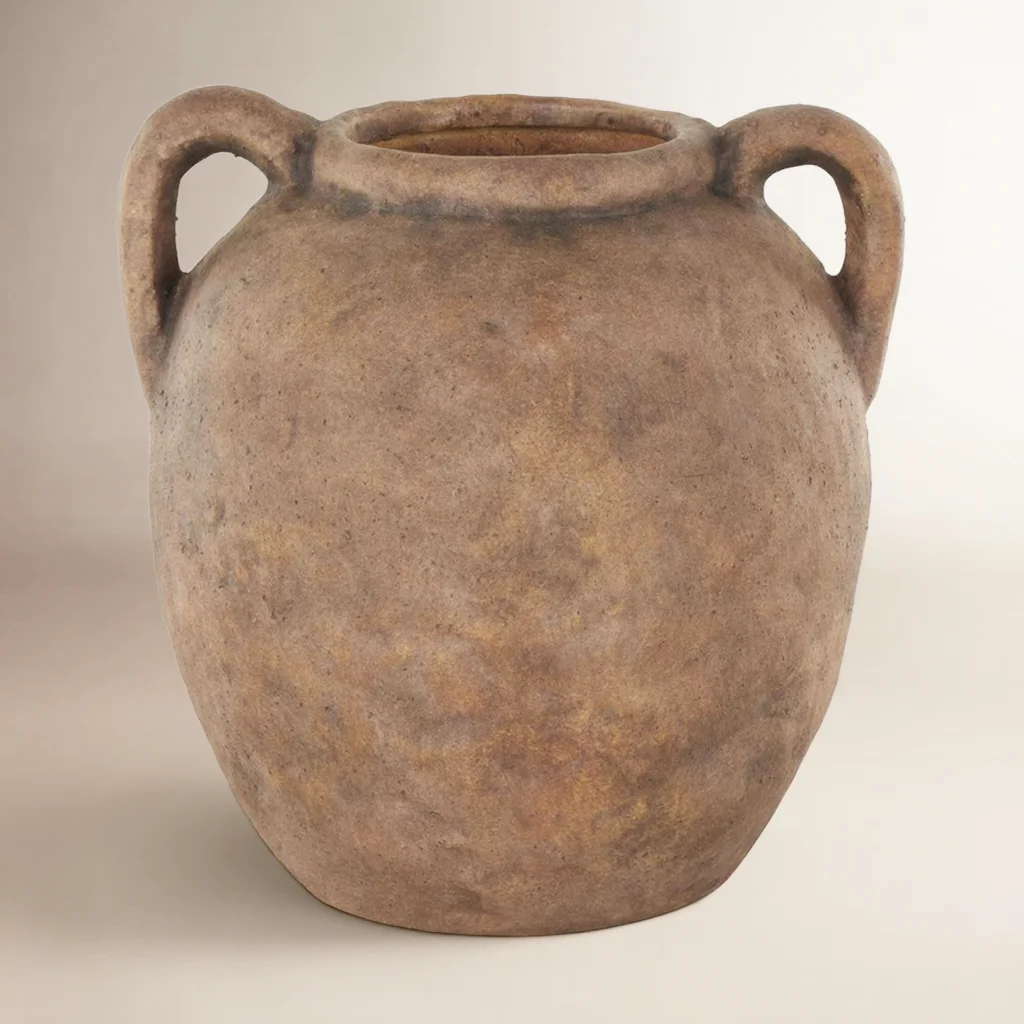 Badgley Ceramic Antique Style Textured Vase With Shadings And Handles
