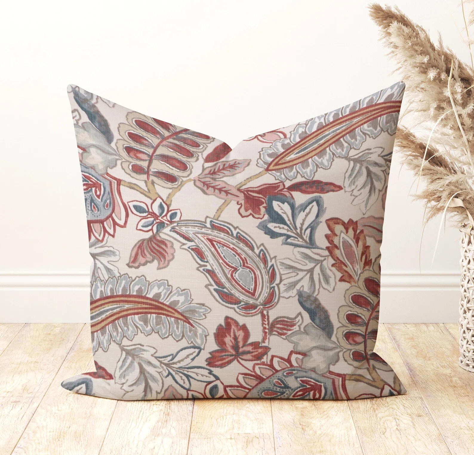 Red And Blue Outdoor Paisley Pillow cover