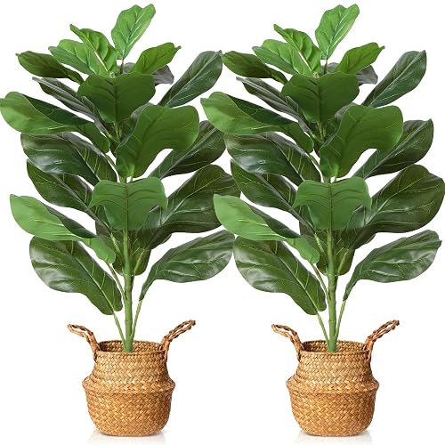 MOSADE Artificial Fiddle Leaf Fig Tree 30" Fake Potted Ficus Lyrata Plant with Handmade Seagrass Basket, Perfect Faux Plants Home Décor for Indoor Outdoor Office Porch Balcony Bedroom Gift,2Pack