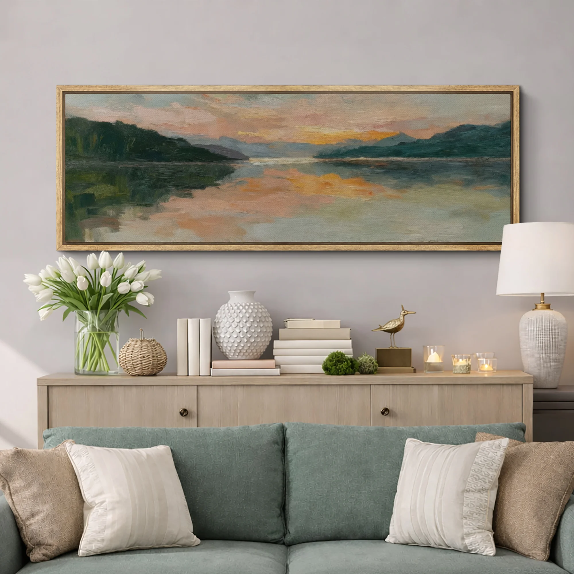 Large Framed Canvas Print Wall Art - Abstract Landscape Print for Modern Home Decor