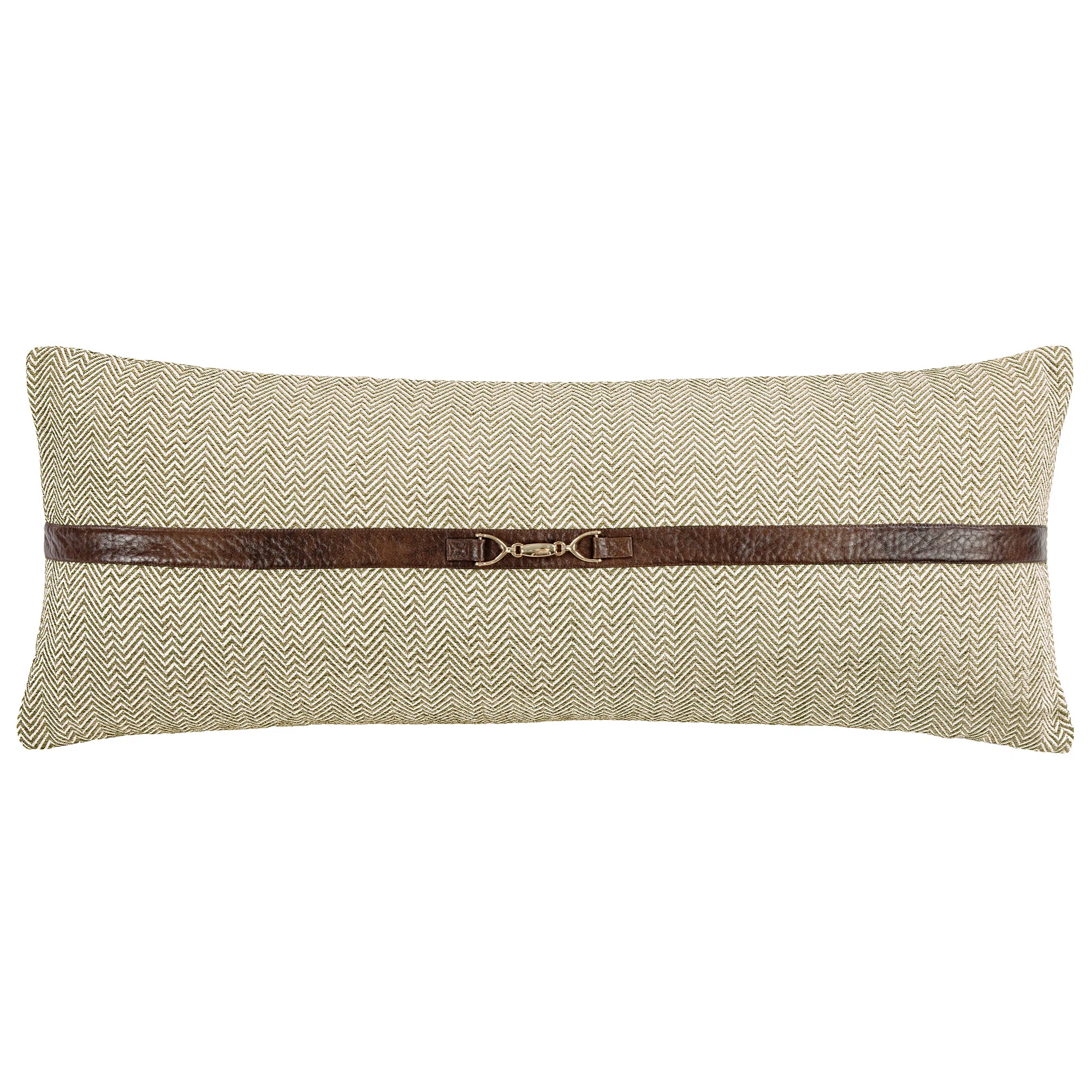 Chenille Herringbone Classic Modern Rustic Buckle Detailed Lumbar Pillow Lumbar Pillow 14x36 Inch