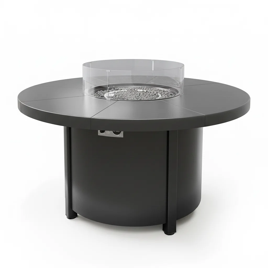 Dobbs 48" Round Outdoor Fire Pit Table 40,000 BTU With Glass Flame Guard Adjustable Feet Magnetic Gas Door
