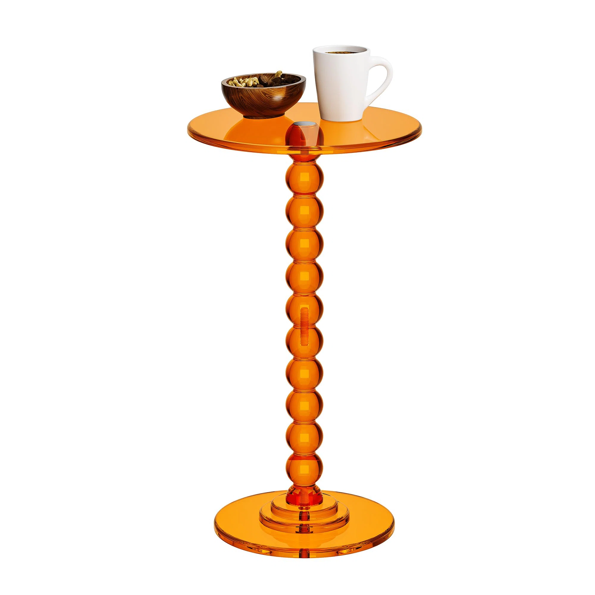 Acrylic Side Table, End Table Round Top With Solid Post For Living Room, Bedroom, Balcony, Easy Assembly(Pedestal, Orange) 