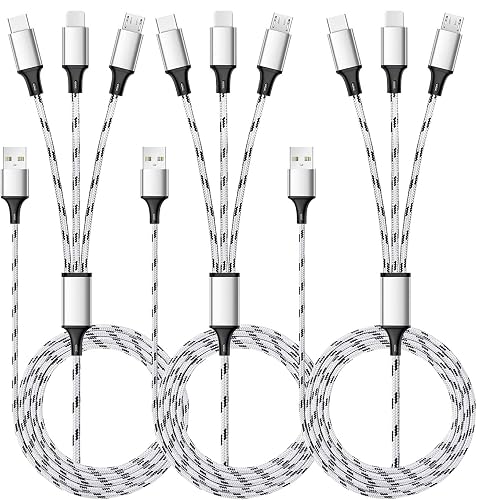 Multi Charging Cable, 5ft 3Pack Multi Charger Cable Nylon Braided Multiple USB Universal 3 in 1 Charging Cord Adapter with Type-C, Micro USB Port Connectors for Cell Phones and More