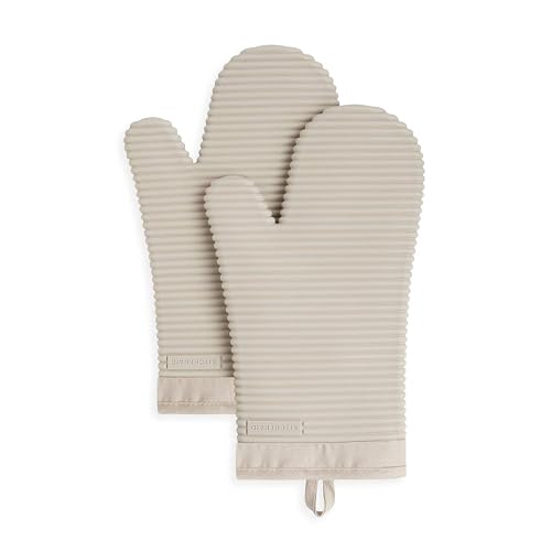 KITCHENAID Ribbed Soft Silicone Oven Mitt 2-Pack Set, 7.5"x13", Milkshake Tan