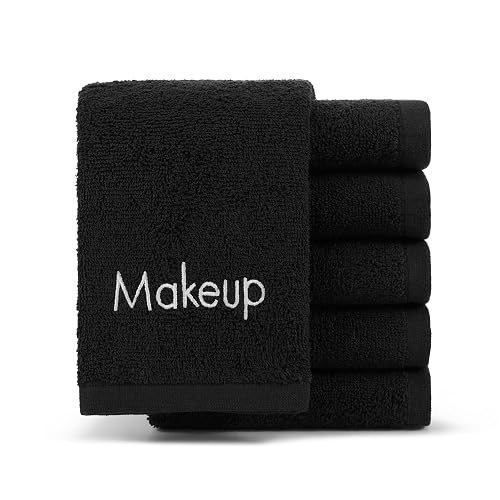 Makeup Remover Cloths 6 Pack - 100% Cotton Face Towels, Soft Reusable Washcloths, Gentle Facial Cleansing for Waterproof Makeup, 13 x 13, Black